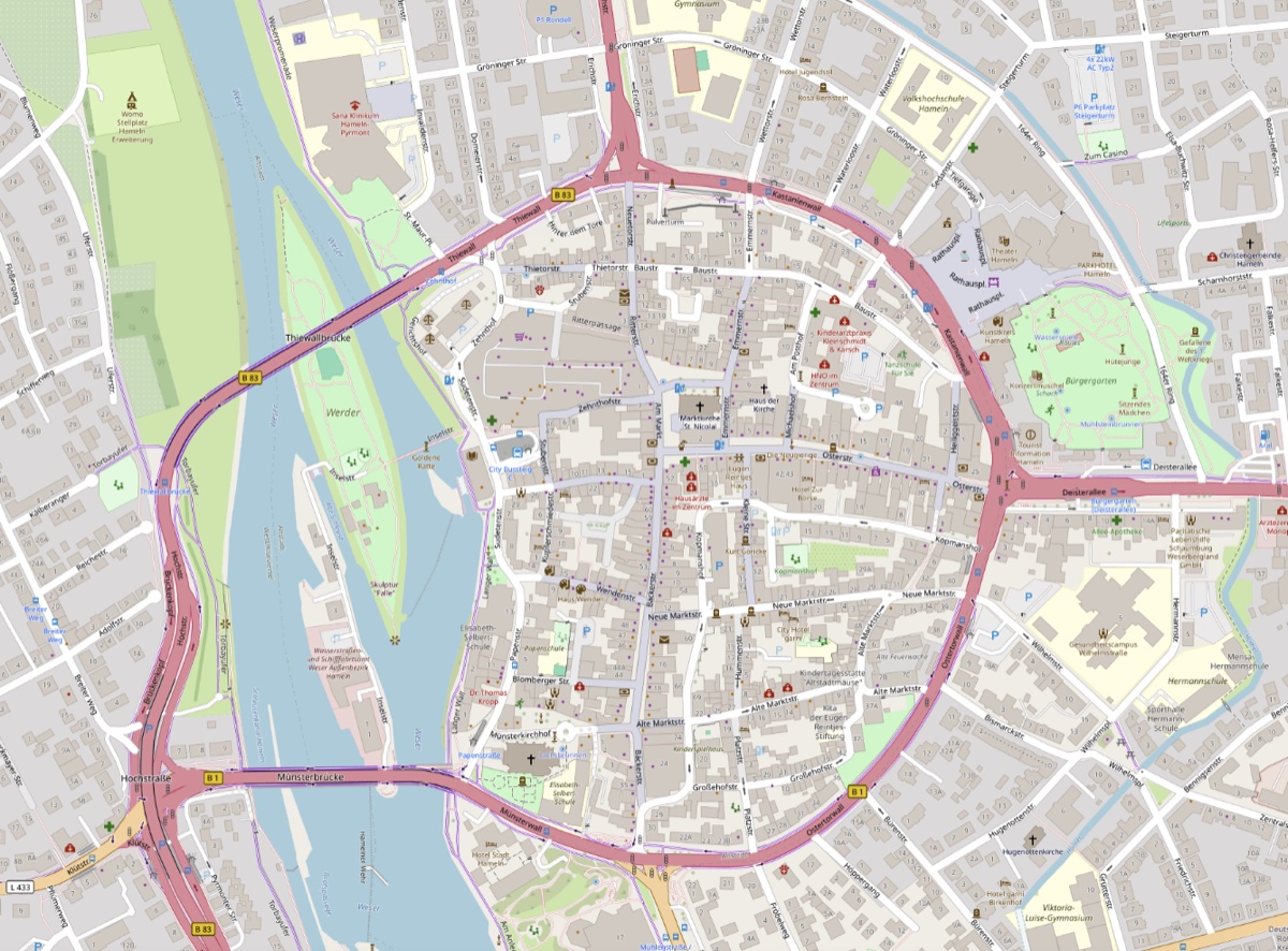 Kartenansicht von JOB/FOKUS mit Stellen auf OpenStreetMap-Basis, bis auf Ortsebene